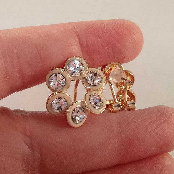 18K Yellow Gold Plated Swirl Flower Crystal Stud Earrings - Picture 6 of 6